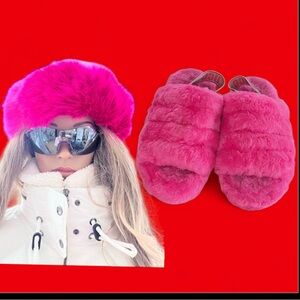 Hot Pink Faux Fur Headband Hat